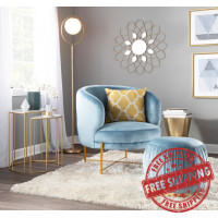 Lumisource OT-RUCHED AUVLBU Ruched Contemporary Ottoman in Gold Metal and Powder Blue Velvet